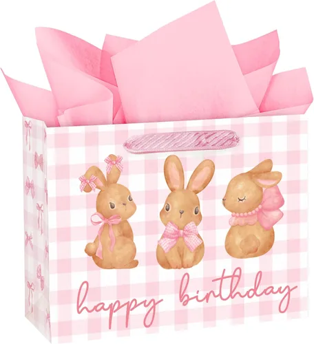 Miniatura 10 de WRAPAHOLIC Bolsa de regalo de cumpleaños grande de 13 pulgadas con tarjeta y papel de seda, adorable unicornio con lámina plateada holográfica