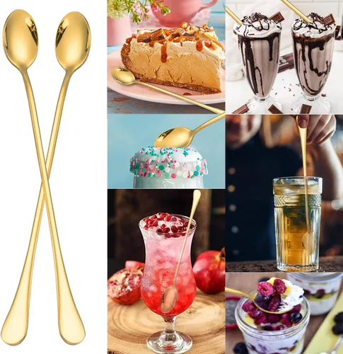 Miniatura 8 de Cuchara de té helado de mango largo, agitadores de mezcla de cóctel de acero inoxidable de 9 pulgadas, cuchara de café, barra de helado, agitadores