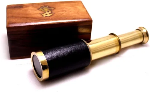 Miniatura 2 de Explore, Handheld Brass Pirate Navigation Telescopio con caja de madera, 6", Brass