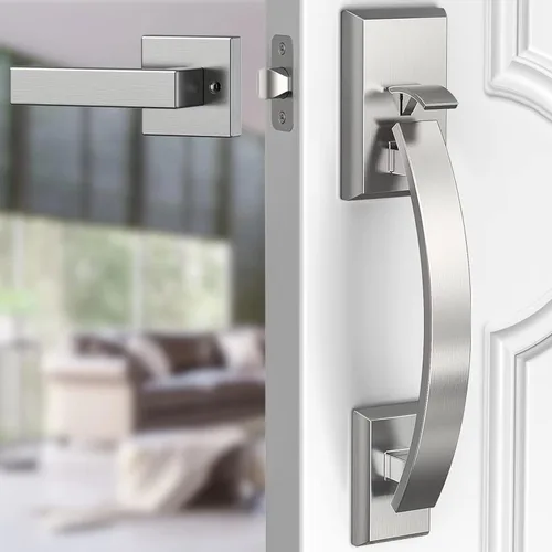 Miniatura 9 de Manija de puerta delantera negra ajustable 12.7 pulgadas manija de entrada exterior pesada reversible Manija de puerta negra