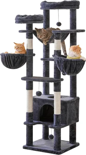 Miniatura 12 de Árbol para gatos de 77 pulgadas de alto, torre grande de varios niveles para gatos con 4 hamacas, 2 perchas acolchadas, condominio para gatos, Beige