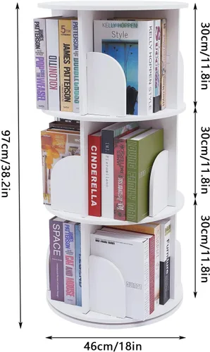 Miniatura 3 de Estantería giratoria, estantería giratoria de 3 niveles de 360°, de PVC, madera y plástico, organizador apilable, gabinete de exhibición