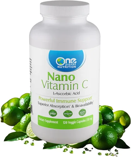 One Planet Nutrition Nano Vitamina C 250mg Vitamina C soluble en agua para hombres y mujeres, vitamina C sin OMG para apoyo inmunológico, buena
