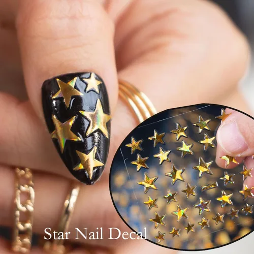 Miniatura 4 de 30 hojas de calcomanías de arte de uñas doradas, autoadhesivas 3D, calcomanías de diseño de uñas, gotas de agua, línea de flores, estrellas
