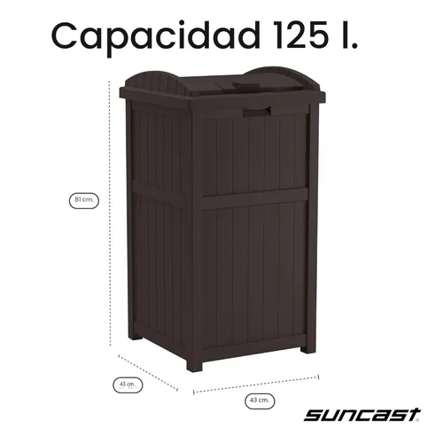 Miniatura 4 de Suncast - Cubo de basura de resina para exteriores de 33 galones con tapa, para usar en el patio, la terraza o el jardín, color marrón