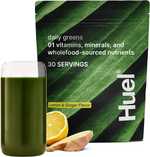 Huel Daily Greens Lemon & Ginger | Polvo de Superalimento Verde | 91 Vitaminas, Minerales e Ingredientes de Origen Alimenticio Completo |