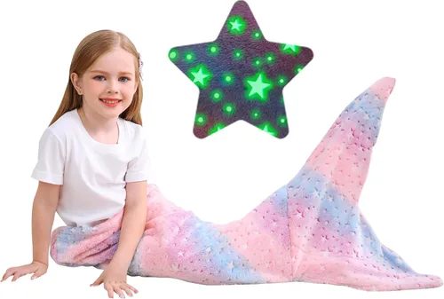 Miniatura 11 de Softan Manta de tiburón para niños, franela suave, juguetes para niños, manta de forro polar con cola de tiburón, azul oscuro, cálida y suave