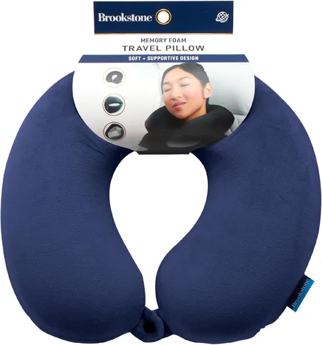Miniatura 12 de Brookstone Almohada de viaje para el cuello - Funda de forro polar ligera en forma de U rellenable con espuma viscoelástica para viajes y soporte
