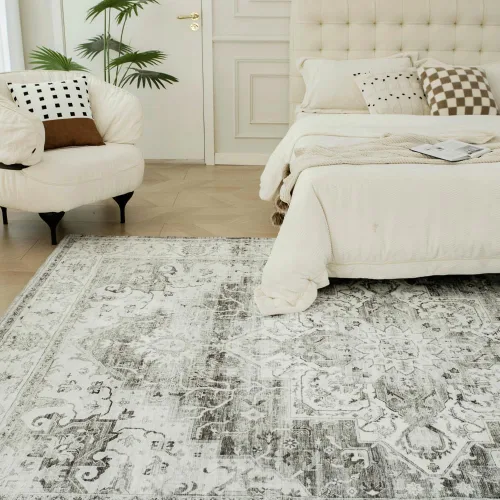 Miniatura 211 de Syalife 4x6 Alfombra Lavable para Área, Ultra Suave Antideslizante, Pila Baja, Alfombra Vintage Resistente a Manchas para Sala de Estar, Alfombra