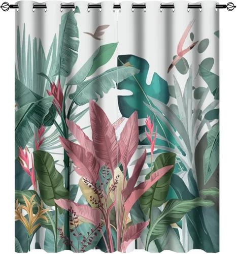 Cortinas abstractas de hojas tropicales, acuarela tropical, hojas de palma, verano hawaiano, plátano, aislamiento térmico, cortinas completas para