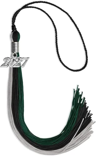 Miniatura 115 de Endea Graduation Borla de triple color con gota de fecha plateada (negro/dorado/granate, 2020)