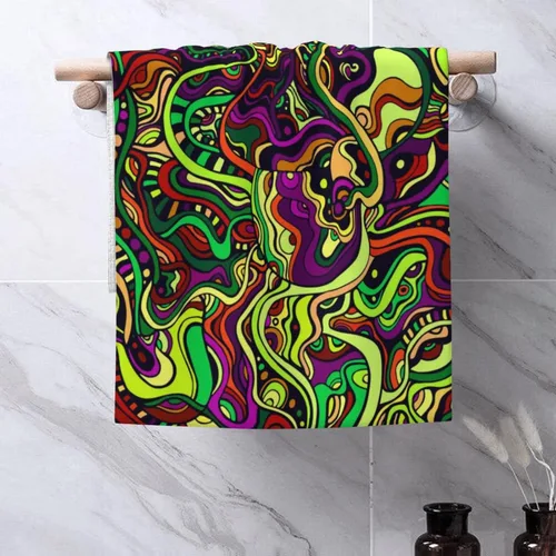 Miniatura 5 de Abstract Doodle - Juego de 2 toallas psicodélicas psicodélicas de mano, altamente absorbentes, ultra suaves, toallas de baño, cocina, cocina, spa