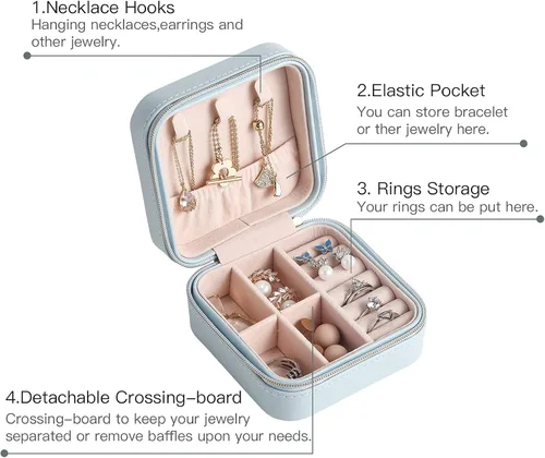 Miniatura 2 de Casegrace - Mini joyero portátil de viaje de cuero para joyas, organizador de anillos, caja de regalo para niñas y mujeres