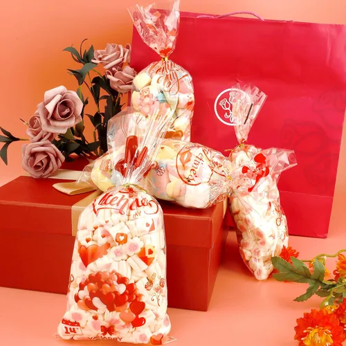 Miniatura 3 de Bolsas de celofán para dulces de San Valentín, 100 piezas de bolsas de dulces de San Valentín, bolsa de regalo de celofán de plástico para galletas