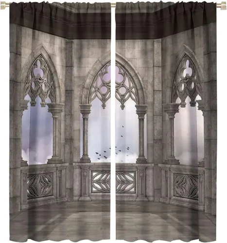 Miniatura 36 de Cortinas góticas con diseño de luna de Halloween, historia, puerta espeluznante, fondo de terror, vela, ficción, patrón de impresión, sala de estar