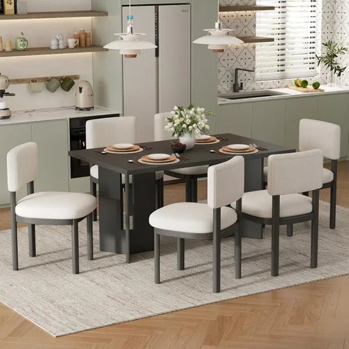 Miniatura 13 de JIVOIT Farmhouse 6 Piece Dining Table Set, Counter Height Table Set with 4 Chairs and a Bench, Rubber Wood Expandable Bar Table Set with Rivet Gris-3