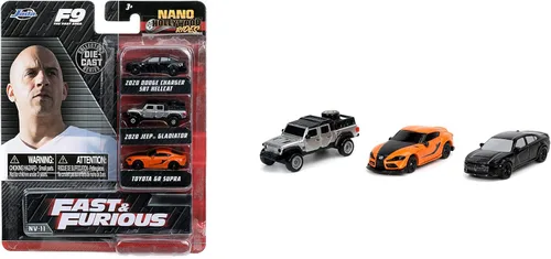 Jada Toys Fast & Furious F9 1.65" Nano Paquete de 3 autos de fundición a presión, juguetes para niños y adultos (26098)
