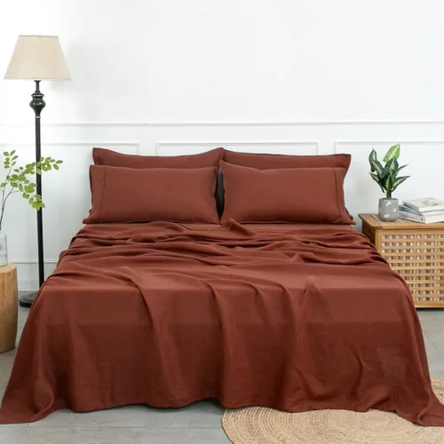Miniatura 14 de S VICTORY SYMBOL Juego de sábanas de lino europeo de 4 piezas 100% orgánico (1 sábana encimera, 1 sábana bajera, 2 fundas de almohada), ropa de cama