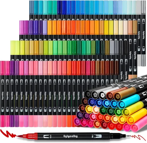 Eglyenlky Marcadores de colores para libros de colorear para adultos, bolígrafos de doble punta con 100 marcadores de punta fina de acuarela y