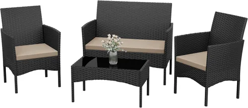 Kurapika juego de muebles de patio 4 piezas de mimbre al aire libre, sillas de ratán, juego informal con mesa de café, juego de bistró con mecedora,