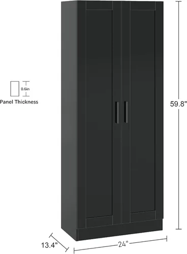 Miniatura 3 de Panana Gabinete de almacenamiento de madera, gabinetes estrechos de despensa, gabinete de almacenamiento alto con 2 puertas y estantes (negro)