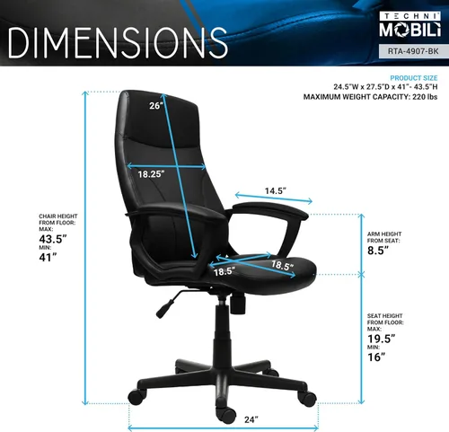 Miniatura 3 de Techni Mobili - Silla de oficina de piel sintética, altura ajustable, color negro PU leather executive chair, padded armrests, height adjustable