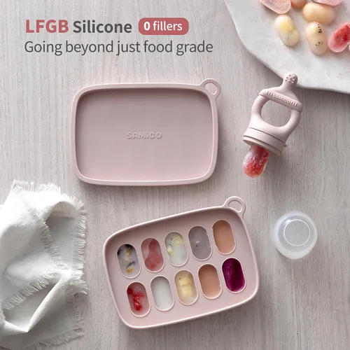 Miniatura 2 de SAMiGO Alimentador de frutas para bebés y conjunto de moldes para paletas de leche materna, mordedor de frutas de silicona, chupete alimentador