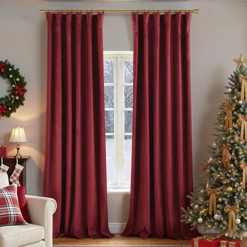 Miniatura 38 de Cortinas de terciopelo con trabilla trasera de 52 x 63 pulgadas de color naranja quemado de KOUFALL