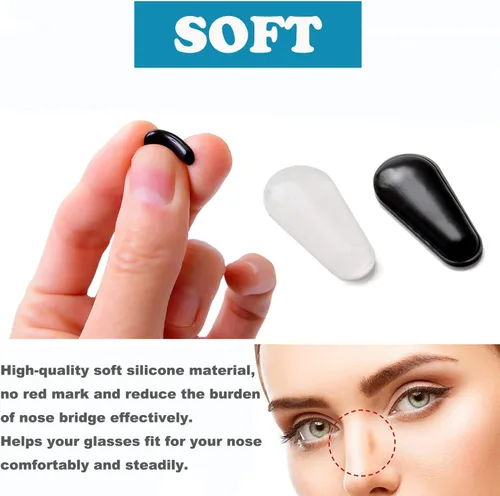 Miniatura 3 de 12 pares de almohadillas adhesivas para la nariz, forma de gota de agua, silicona suave antideslizante, almohadillas adhesivas para la nariz, Negro