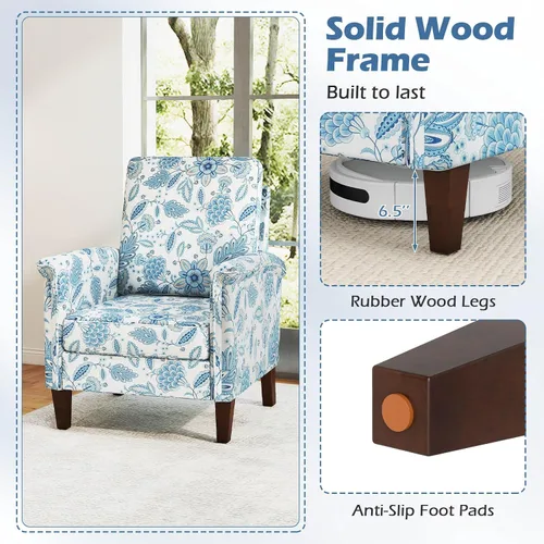 Miniatura 6 de GOFLAME Silla decorativa floral, cómoda silla tapizada con patas de madera de goma y cojín acolchado grueso, sillón individual de respaldo alto