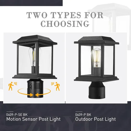 Miniatura 2 de zeyu Luz de poste con sensor exterior, lámpara de poste de lámpara para exteriores de 12.2 pulgadas, detección de 360°, 4 modos, aluminio fundido a
