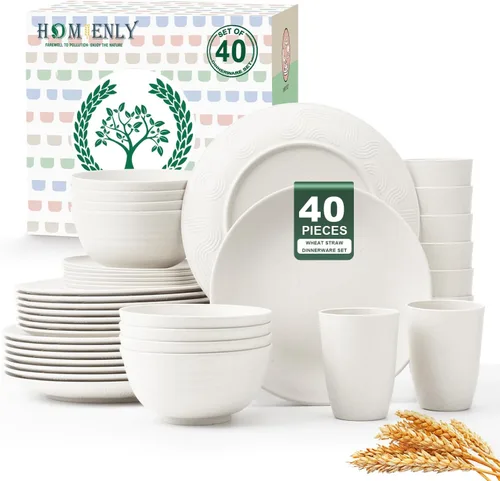 Miniatura 25 de Homienly Juegos de Vajilla Premium de Paja de Trigo, Platos y Tazones Ligeros e Irrompibles, Tazas, Servicio para 4, Apto para Lavavajillas
