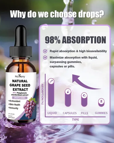 Miniatura 6 de Extracto de semilla de uva natural, suplemento líquido de extracto de semilla de uva de 300 mg – Tintura de semilla de Vitis Vinifera de máxima