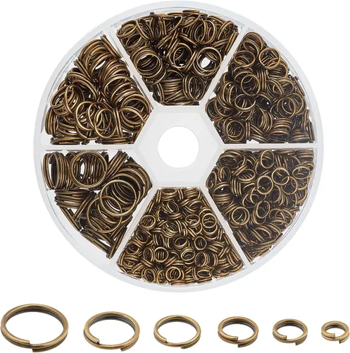 PH PandaHall 1070 anillos de salto divididos de 6 tamaños, anillos de bronce antiguo, llavero pequeño, doble bucle, llaveros abiertos para la