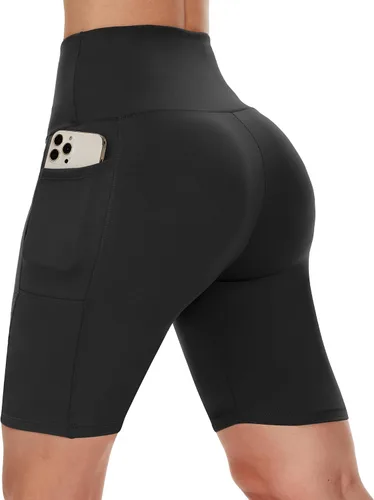 CAMPSNAIL Pantalones cortos de ciclista para mujer con bolsillos, cintura alta de 3, 5, 8 pulgadas, para entrenamiento, elastano, control de
