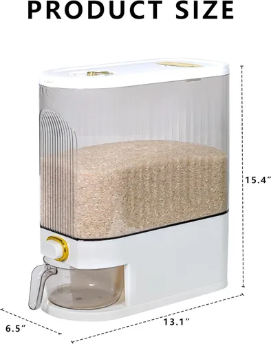 Miniatura 2 de Contenedor de almacenamiento de arroz de 22.0 lbs, dispensador transparente de granos de alimentos con dial de fecha y taza medidora, organizador