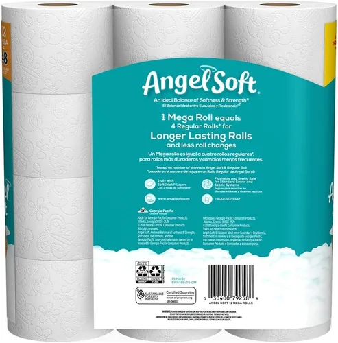 Miniatura 8 de Angel Soft, Papel higiénico, 12 megarrollos, 12 rollos