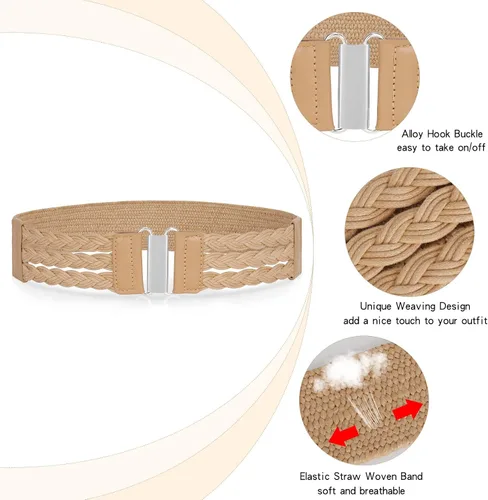 Miniatura 3 de JASGOOD Cinturón elástico tejido de paja verano Boho trenzado vestido cinturón mujeres cinturón elástico cinturón