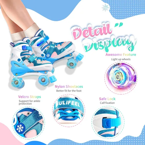Miniatura 3 de SULIFEEL Rainbow Unicorn - Patines ajustables de 4 tamaños para niñas y niños de 3-5, 5-8, 6-12 años, patines para interiores y exteriores D Nieve