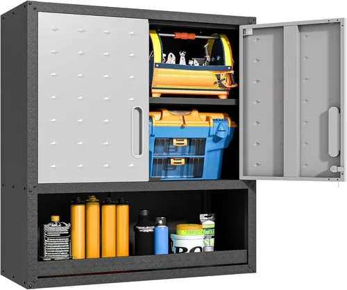 Miniatura 25 de Armario de almacenamiento de metal para garaje con ruedas, gabinete rodante con cerradura para herramientas con cajón y estantes, gabinete móvil