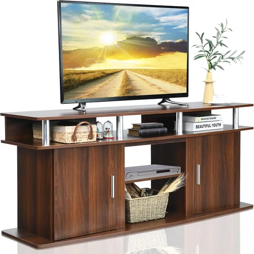 Miniatura 10 de Tangkula Moderno soporte de TV para televisores de hasta 70 pulgadas, mesa consola de sala de estar con 2 gabinetes y estantes abiertos, centro