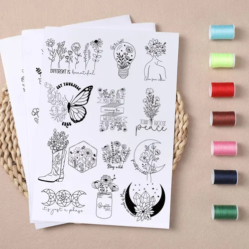 Miniatura 5 de Papel de bordado estabilizador soluble en agua, 4 hojas, 60 piezas, papel de bordado bohemio para pegar y coser que se lava, papeles