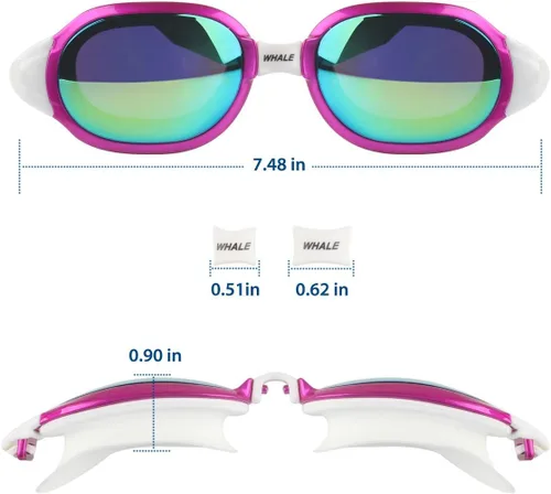 Miniatura 6 de Firesara - Gafas de natación, sin fugas, marco grande, vista amplia, piscina para mujeres y hombres Rosa encendido