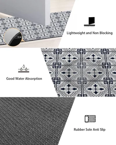 Miniatura 2 de Tapete de baño de geometría negra para bañera, antideslizante, de secado rápido y absorbente, tierra de diatomeas, fregadero, cocina, sala de estar