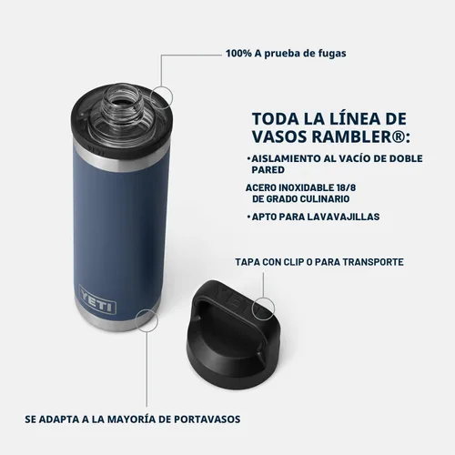 Miniatura 2 de YETI Rambler Botella de 18 oz, aislada al vacío, de acero inoxidable con tapa Chug, negro