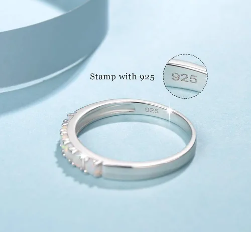 Miniatura 4 de FANCIME - Anillo de plata de ley con 6 piedras de ópalo de fuego, anillo de compromiso, boda, eternidad, anillos de piedra natal de octubre, joyería