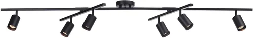 Miniatura 11 de Globe Electric 64000055 - Iluminación de riel de 6 luces de 42", barra central doble giratoria, color blanco mate, acentos en tono madera, luz