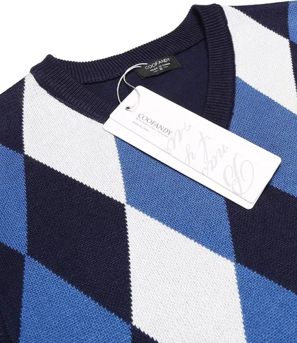 Miniatura 3 de COOFANDY Suéter sin mangas con cuello en V para hombre ajuste delgado casual rombos