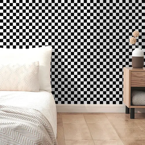 Miniatura 7 de Amiya Papel tapiz a cuadros para despegar y pegar, papel de contacto de mosaico blanco y negro, un juego de 17.3 x 480 pulgadas, moderno papel