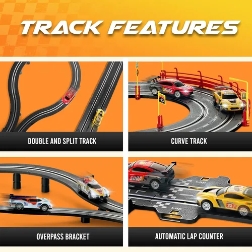 Miniatura 3 de Slot Car Race Track Sets - Juego de pistas de carreras eléctricas, 4 pistas de autos de alta velocidad para niños, auto de control remoto, juguetes